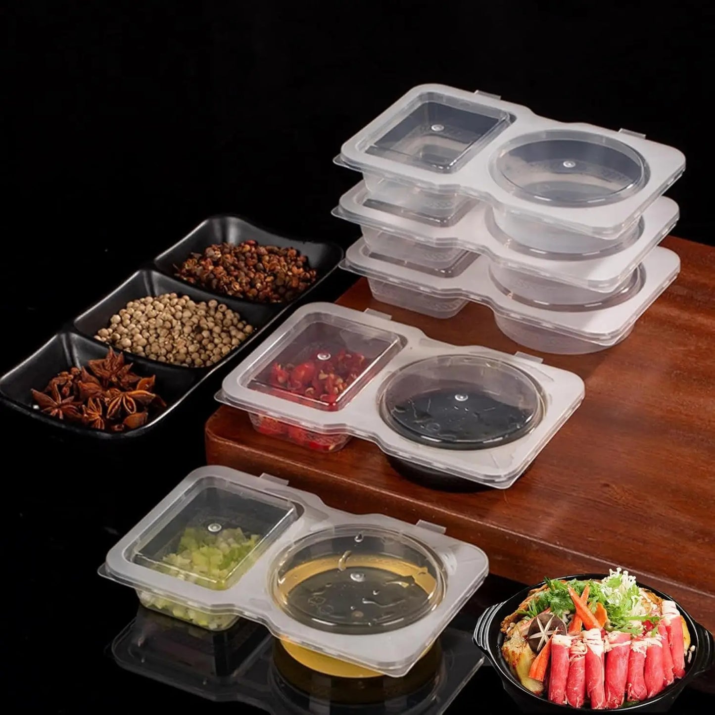 15-Piece Double Compartment Condiment and Snack Containers with Lids, Disposable and Reusable Options