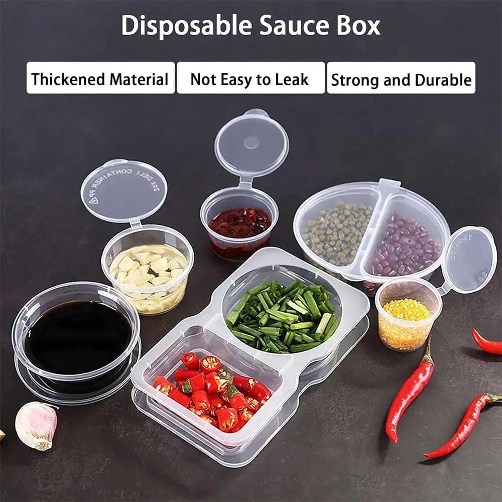 15-Piece Double Compartment Condiment and Snack Containers with Lids, Disposable and Reusable Options